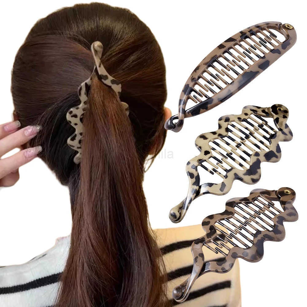 Leopard Fish Shaped Hairpin Twist Ponytail Banana Hair Clips Comb Clamp Girl Hair Accessories Barrettes Headwear Hairgrips U250807