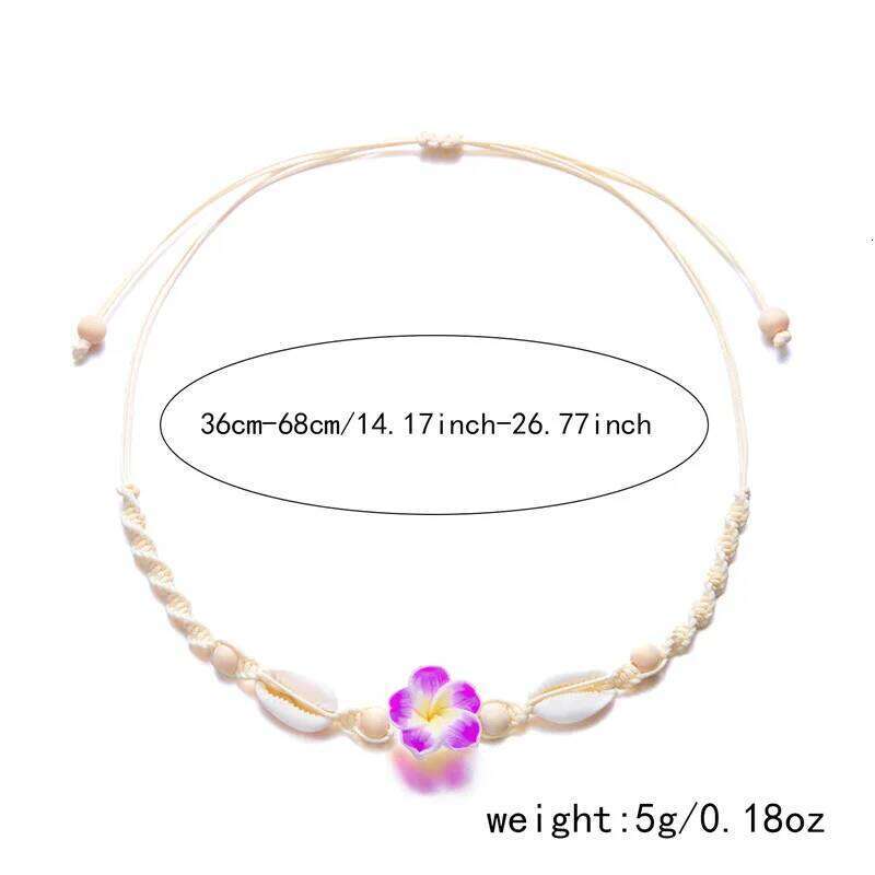 Weaving Handmade Flower String For Women Girls Bohemia Shell Charm Adjustable Necklace Summer Beach Jewelry