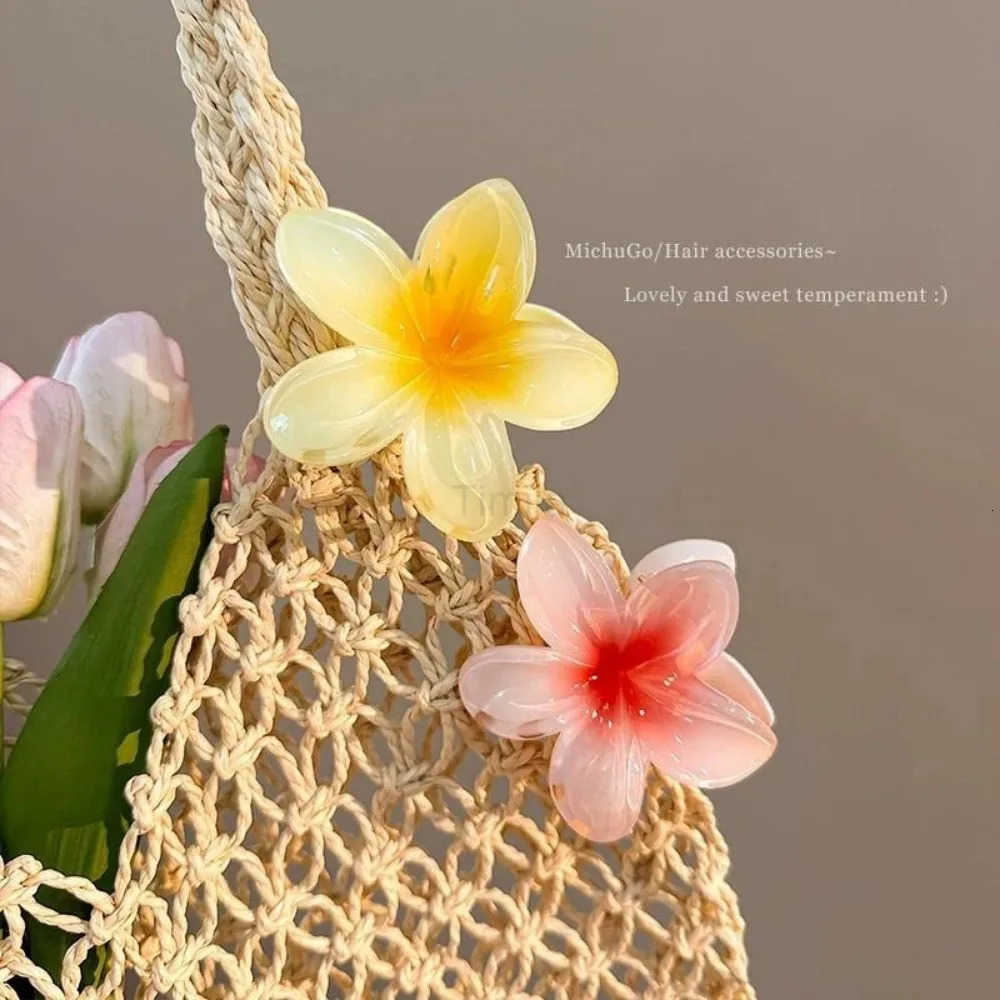 Multicolor Gradient Flower Hair Accessories Set Beach Style Hairpins Flower Claw Clips Summer Flower Hairpins Hawaiian Style U250807
