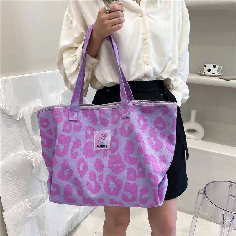Designer Women's Shoulder Brand Handbags Fashion Large Capacity Leopard Canvas Bags Shopping Tote Bag Female Purses