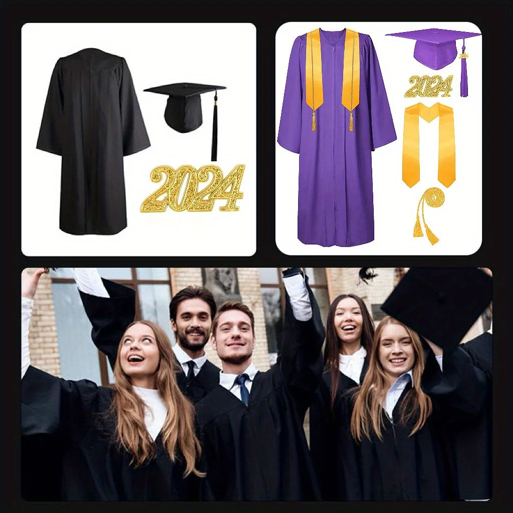 Adult Graduation Gown Hat Tassel Set College Student Bachelors Suit University High School Uniform Robe Costume 250729