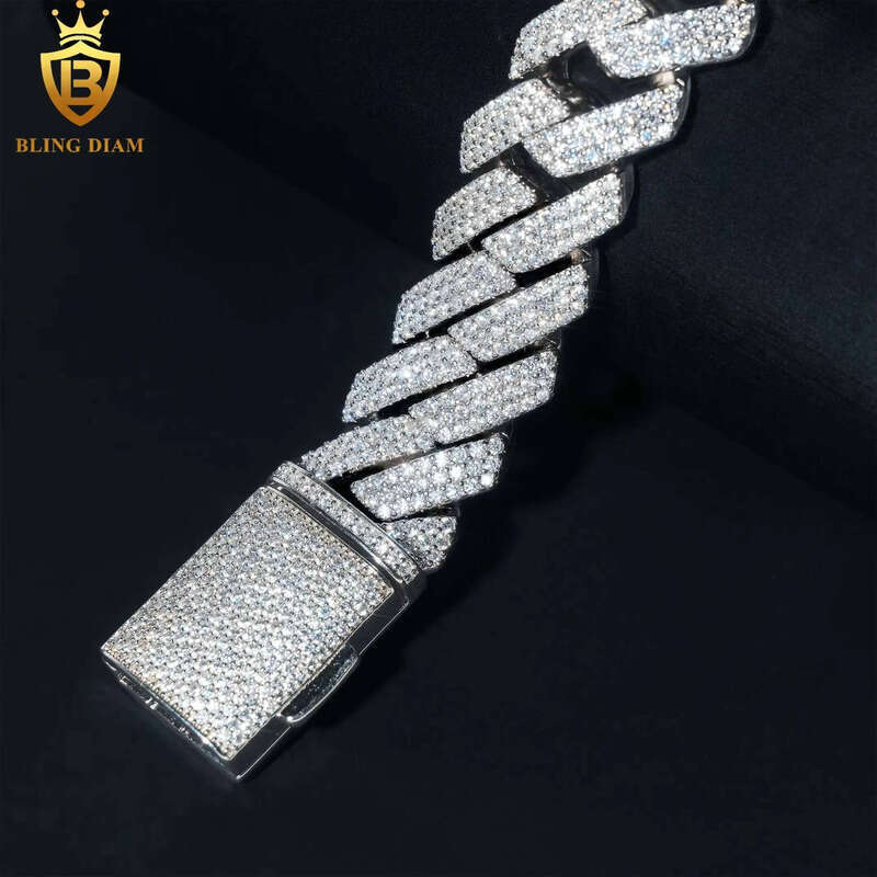 18mm Hip Hop Miami Cuban Link Chain 3Rows Sterling Sier Vvs Moissanite Iced Out Bracelet