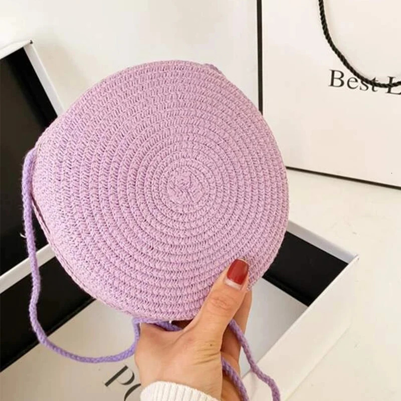 Round Straw Bag Women Woven Beach Crossbody Bag for Ladies Cute Shoulder Rattan Handmade Knitted Candy Color Small Handbag Bolsa 250805