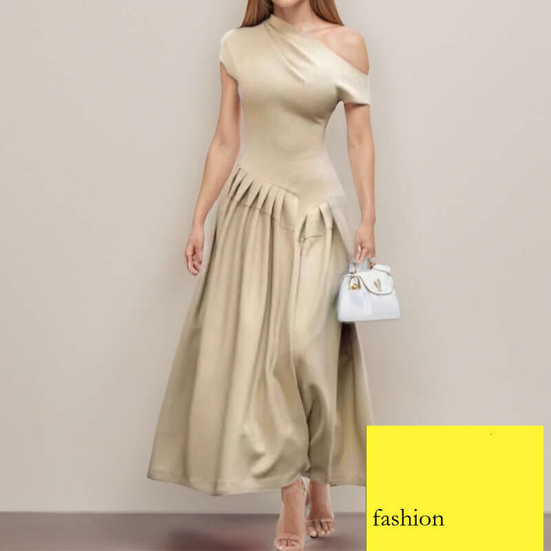 New Women's Fashion Elegant Long Fashionable High Waist Solid Color Spring Dress B5 h7