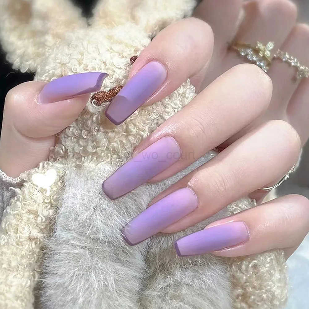24Pcs Purple Fake Nails Almond Press on Nails Silver Star Designs Full Cover False Nails Tips for Women Y2K Girls Wearable Manicure M250807