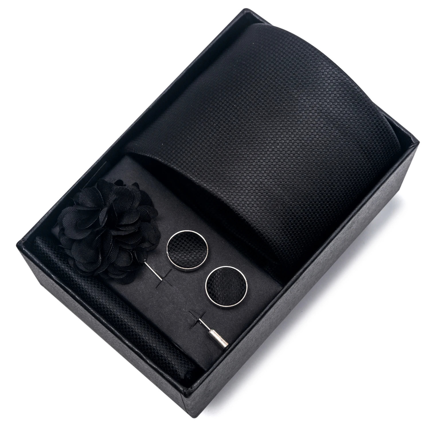 Top Grade Fashion 8 cm Wide Tie Sets Blue Stripe Mens Gravata Handkerchief Cufflink Box Fit Group Workplace Wedding Tie 250806