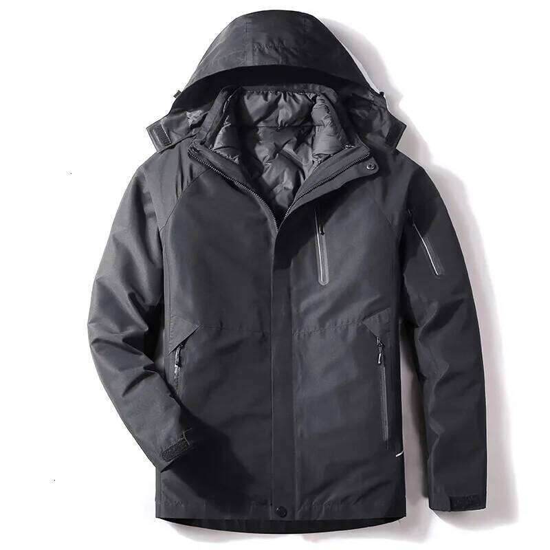 Men Thick Warm Winter Hooded Ski Duck Down Removable Liner Parka Coat Outdoors Waterproof Windbreaker Jacket