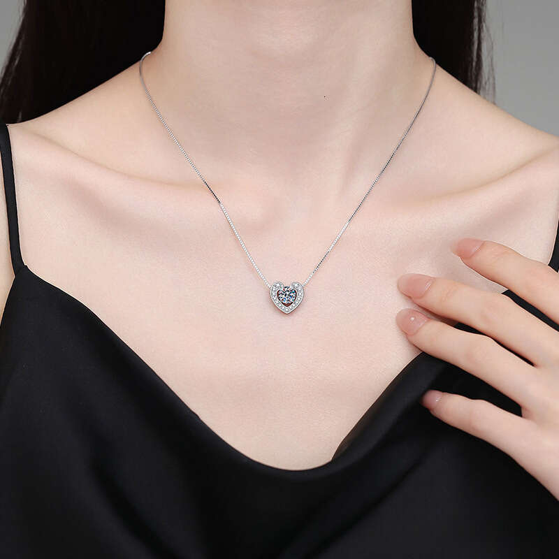 Shijia Heart Pure Sier 1 ct Moissanite Necklace Versatile Valentine's Day Gift