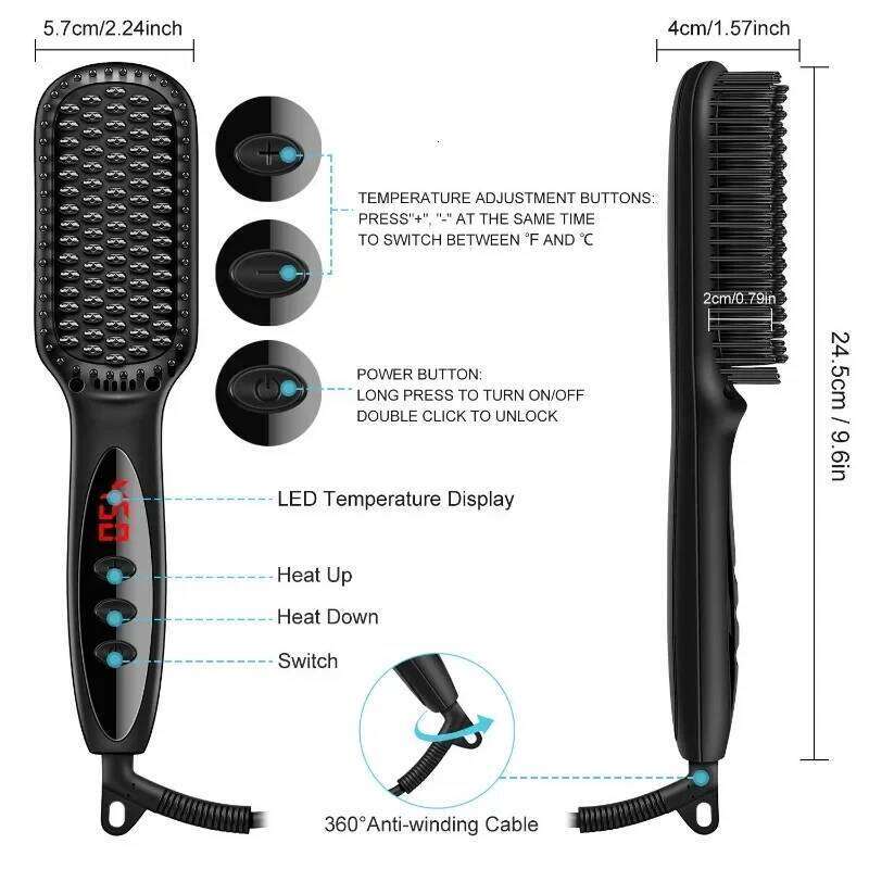 Electric Comb Hot Brushes Straightener Hair Anti-Scalding Ceramic Beard Straightening Brush
