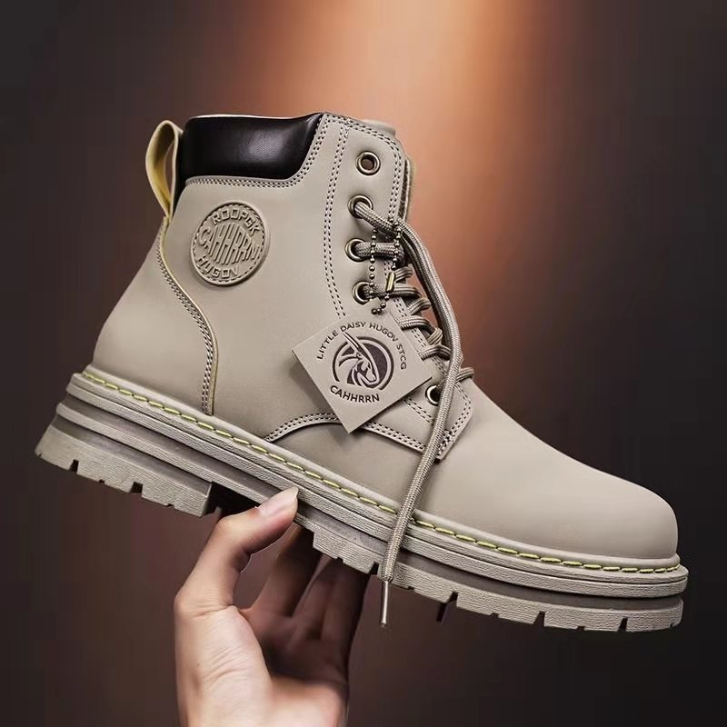 Autumn new design Martin retro British casual men's leather high top workwear boots gray green yellow black plus size 39-48