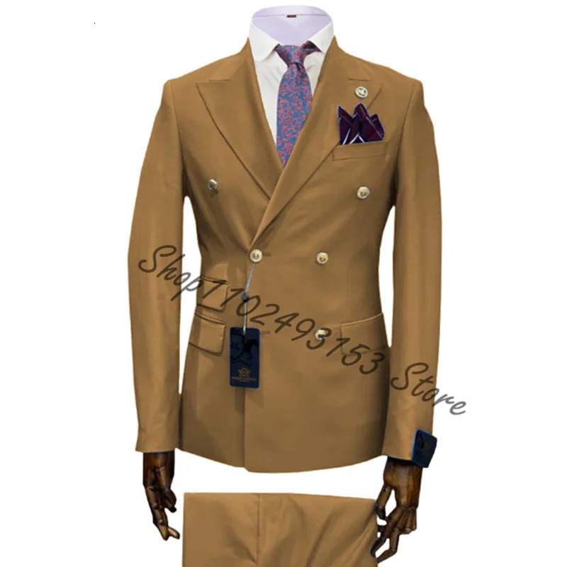 Slim Fit Male Suits 2 Pieces Lapel Double Breasted Wedding Tuxedos Groom Business Wear Man BlazerVest Costume Homme 250807