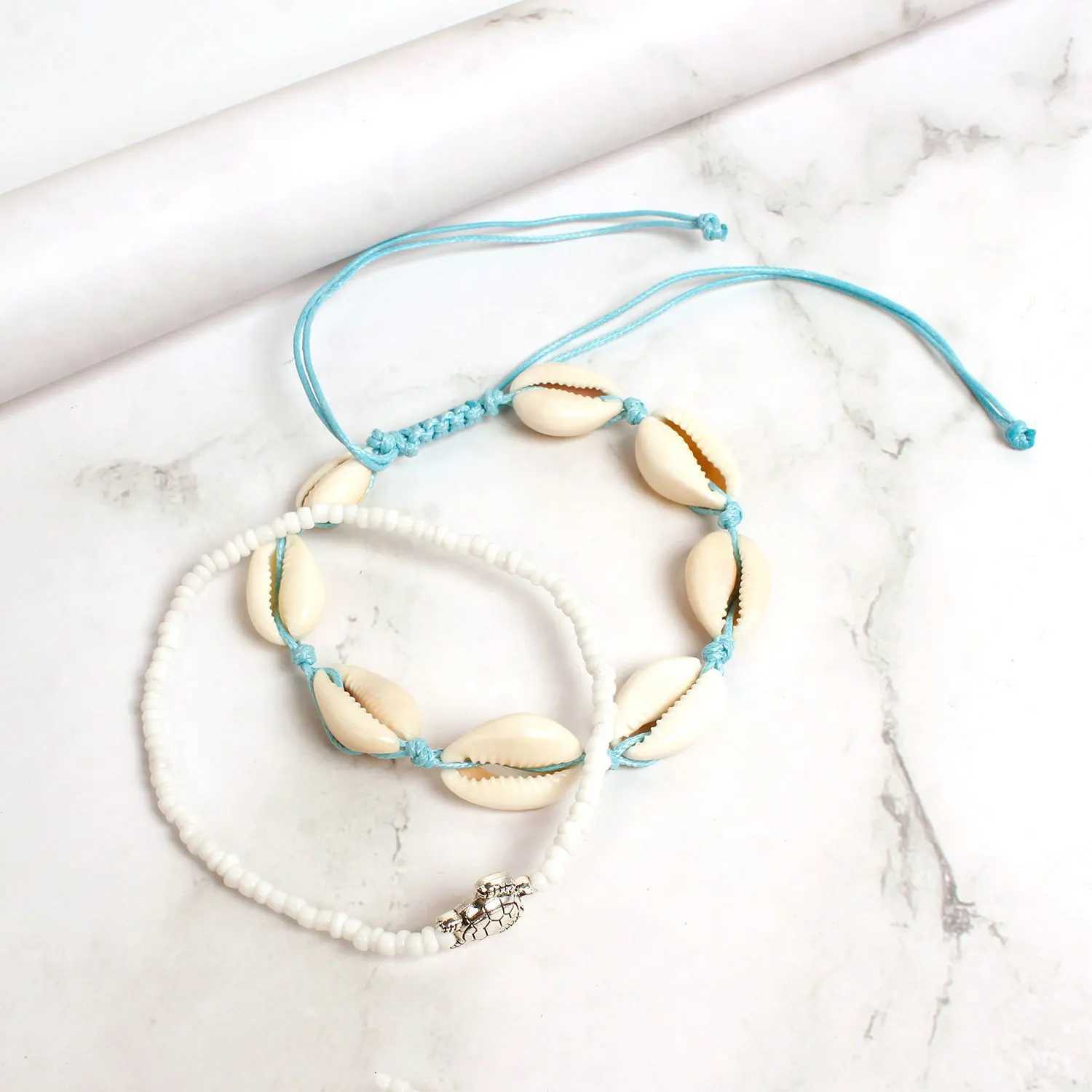 2pcs/set Summer Ocean Beach Anklet Bohemian Retro Turtle Beaded Handmade Anklet 2025 New Trendy Leg Foot Jewelry Gift Y250805