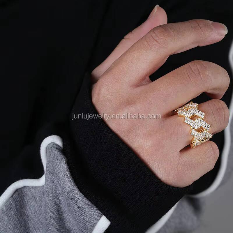 Hip Hop Cuban Ring Golden Silvery Color Rhombus Rings All Iced Out Micro Pave Stones Rings Men Women Bling Party Jewelry Gift
