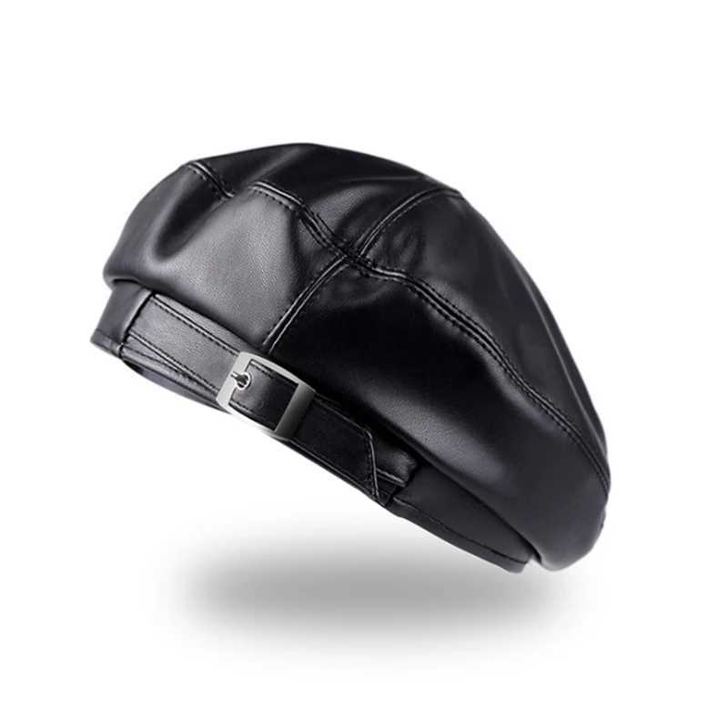 PU Leather Beret Cs New Fashion Men Women Beret Hat Unisex Beanies XJ250807
