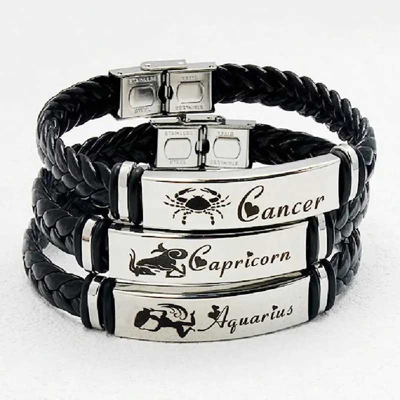 12 Constellations Stainless Steel Fashion Creative Leather Weaving Beaded Bracelet Gift for Boys and Girls Wholesale Gifts W250807