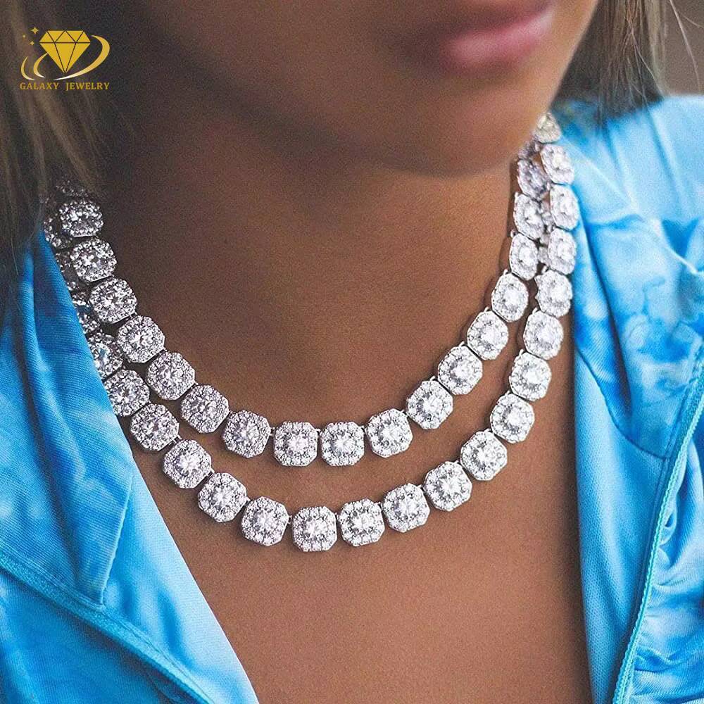 Hot Selling Hip Hop Jewelry 10mm Cluster Tennis Chain 925 Sterling Silver Certified VVS Moissanite Iced Out Diamond Tennis Chain