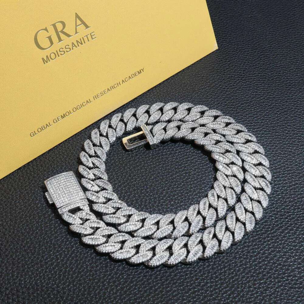 Hip-hop jewelry bracelets and necklaces16mm Moissanite Hip Hop Fine Jewelry Cuban Link Chains Men Iced Out Necklace Gold Plated Pass Dia Tester