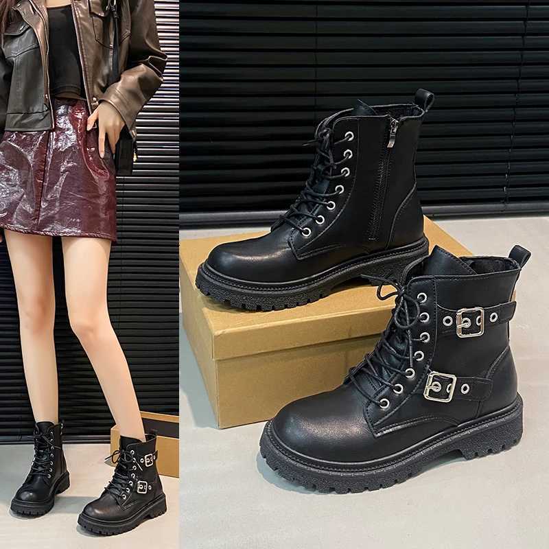 2025 Black Ankle Boots Square Heel Front Lacing Women New Rock Motorcycle Boots Big Sizes Platform Women Shoes Womens Shoes XJ250807