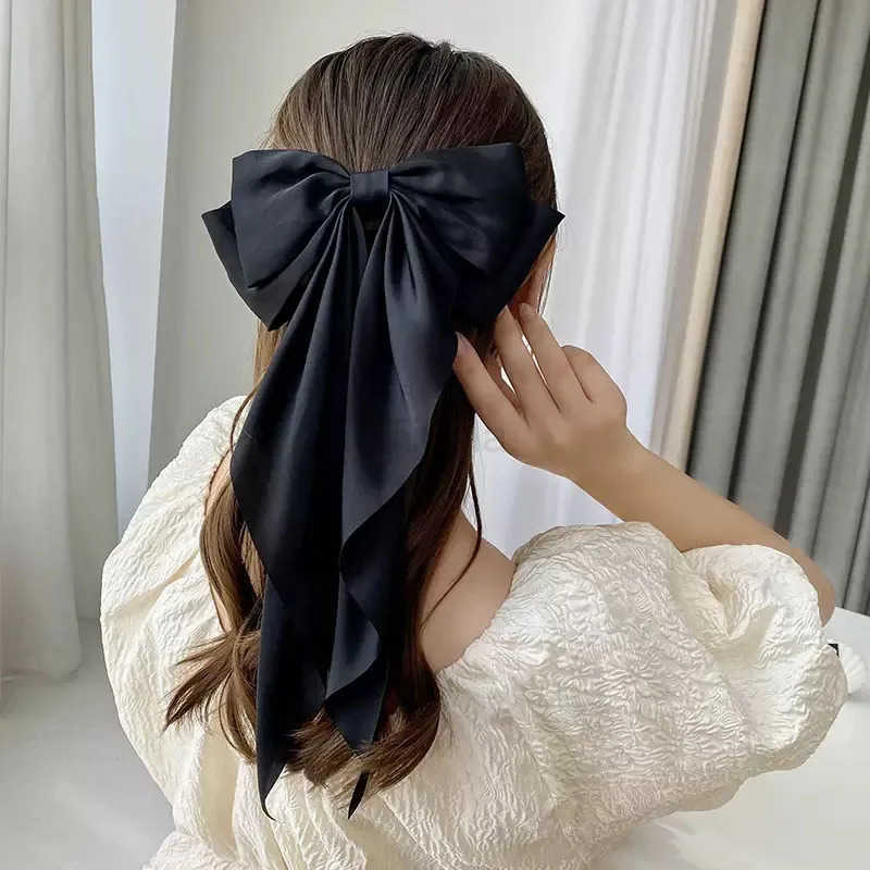 Elegant Solid Large Bow Ribbon Hair Clip For Women Girl Sweet Headbands Soft Satin Hairpin Hairtuck Fashion Hair Accessories U250807