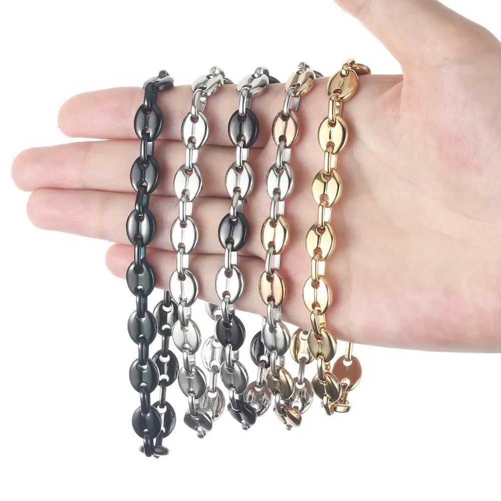 9mm Coffee Beans Link Chain Bracelet for Men Black Silver Color Stainless Steel Bracelets Hip Hop Male Jewelry Gifts W250807