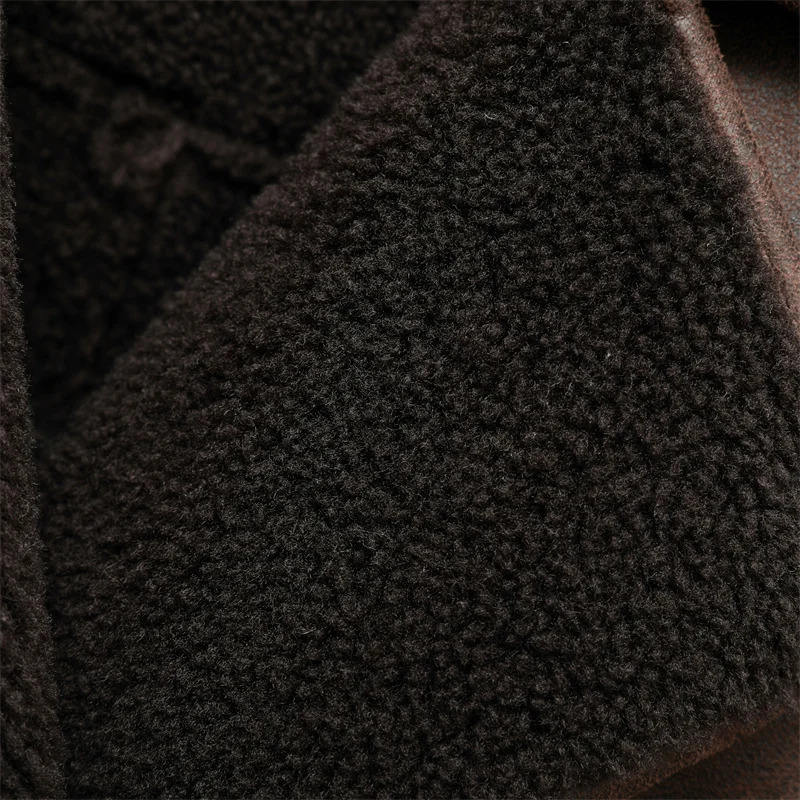 Winter Women Lamb Wool Thickened Jacket Vintage Turn Down Collar Leather Outwear Single Breasted Pockets Streetwear Warm Jackets 250804