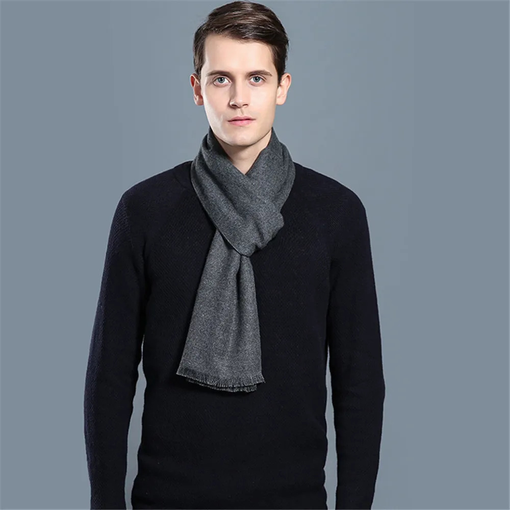 Fashion Men Soild Color Cashmere Scarf Winter Thicken Warm Pashmina Shawl Man Black Gray Casual Scarves Tassel Foulard Bufanda 250806