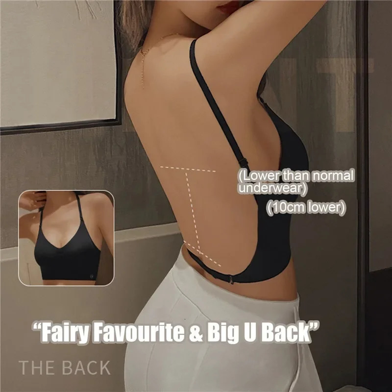 Sexy Ushaped Back Lingerie Female Inner Wear Summer Thin Without Trace Backless Triangle Cup Polymerization Bra 250807