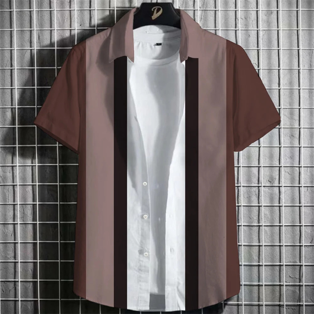 Stripe Mens Shirt Flower 2023 3d Print Casual Shortsleeved Tops Beach Party Shirts Man Hawaiian Male Clothes Loose 250807