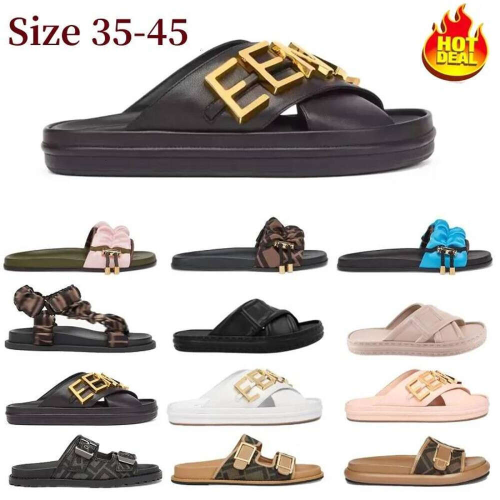 FF Slippers Designer Letters Logo Anatomic High Quality Leather Slide Chaussures Summer Holiday Beach Canvas Peep Toe Sandal Luxury Brand Mans F Slippers 86F