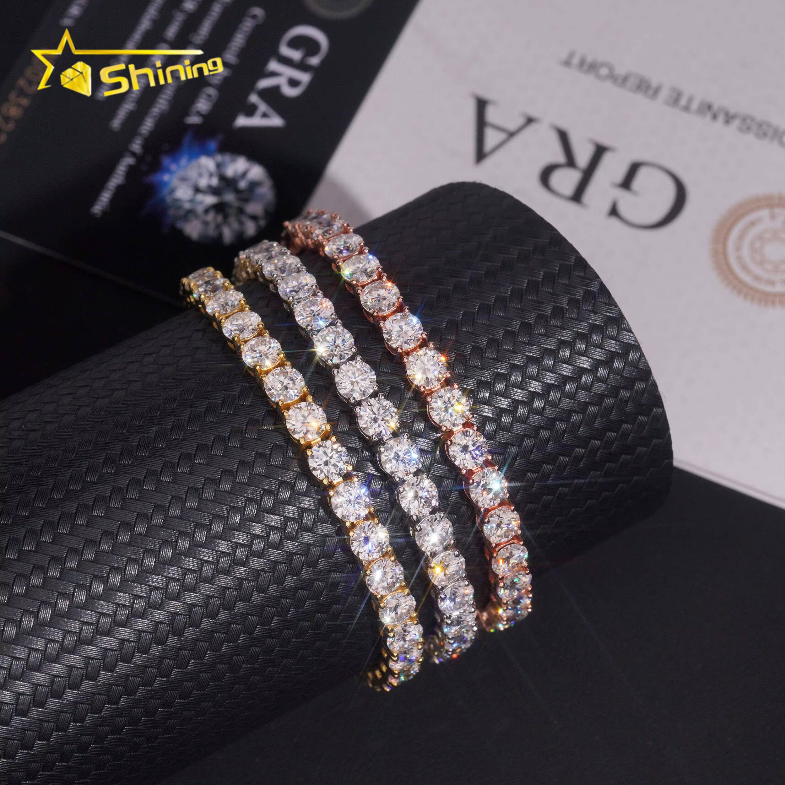 Hot Sale Cheapest Tennis Chain VVS Moissanite 925 Sterling Silver Gold Plated Pass Diamonds Test Sparkling Tennis Necklace RTS