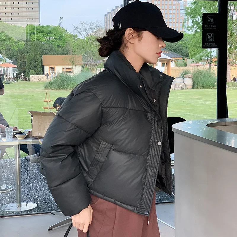 Winter Cropped Jacket Women Clothing Warm Short Puffer Jackets Lightweight Chic Stand Up Collar Student Cotton-padded Jacket 250806