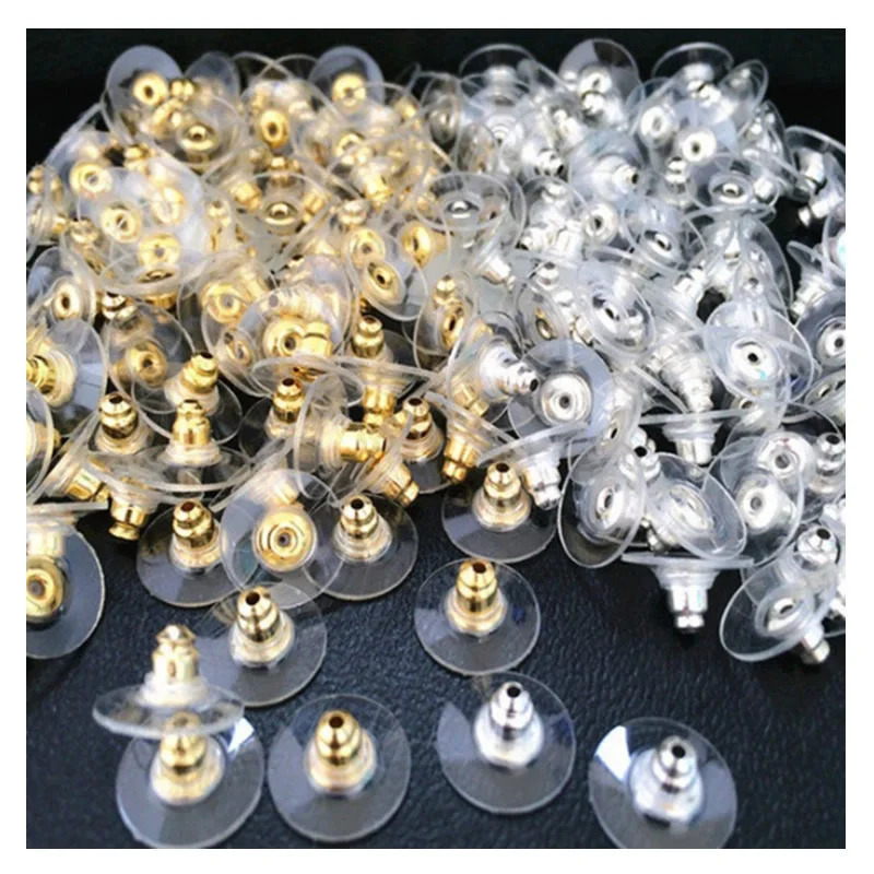 100pcs DIY Craft Accessories Silicon Stud Earring earrings Back Stoppers Ear Post Nuts Jewelry Findings Components Gold and Silv 250804