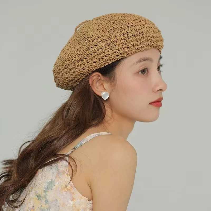 New Summer Solid Color Beret For Women Ins Popular Str Crochet Fashion Hat Female Cool C Outdoor Spring Hat Boina Gift XJ250807
