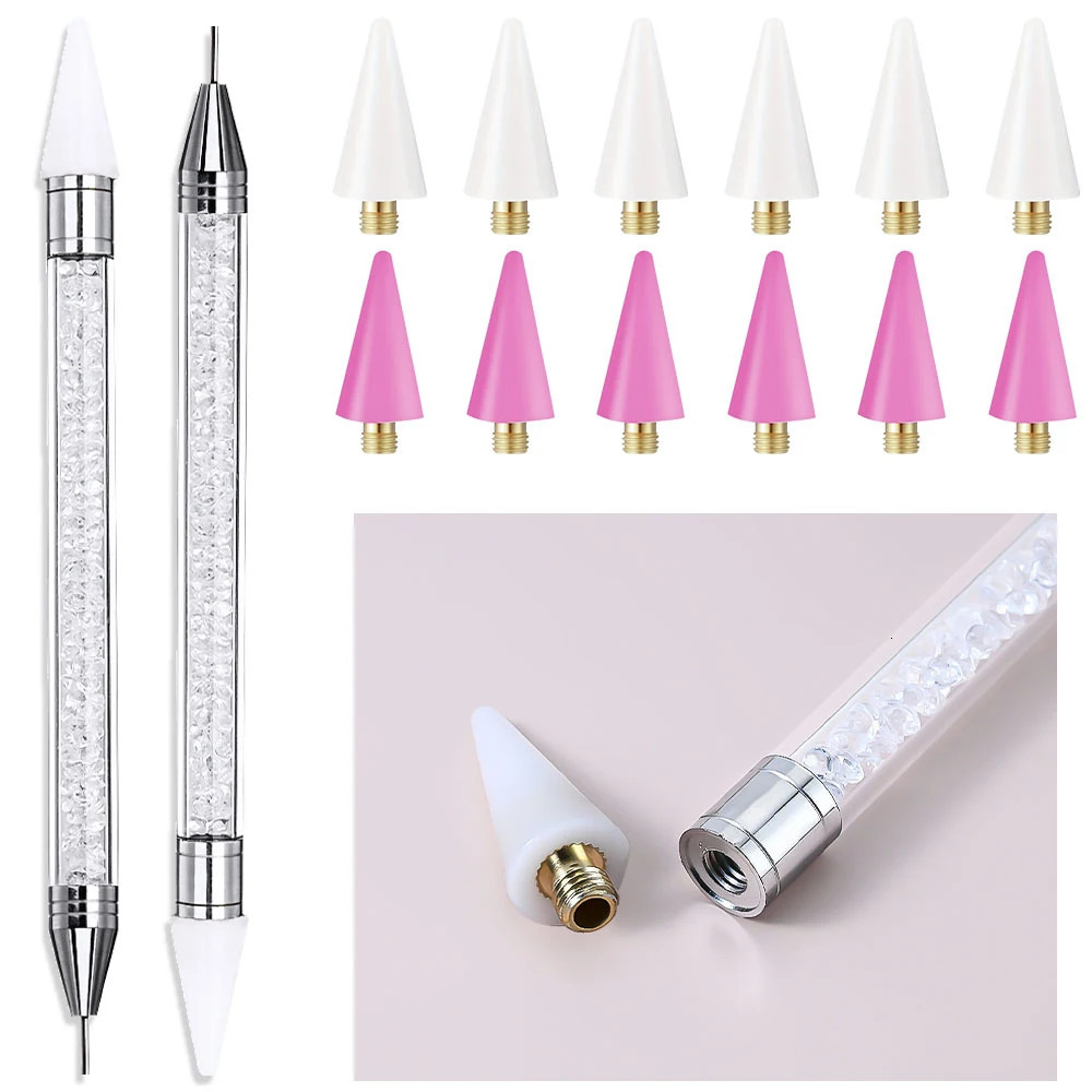 1Pcs Nails Art Dotting Point Drill pen Crystal Double Head Rhinestone Gem Charms Picker Up Pen Wax Pencil Manicure DIY Tool 250814