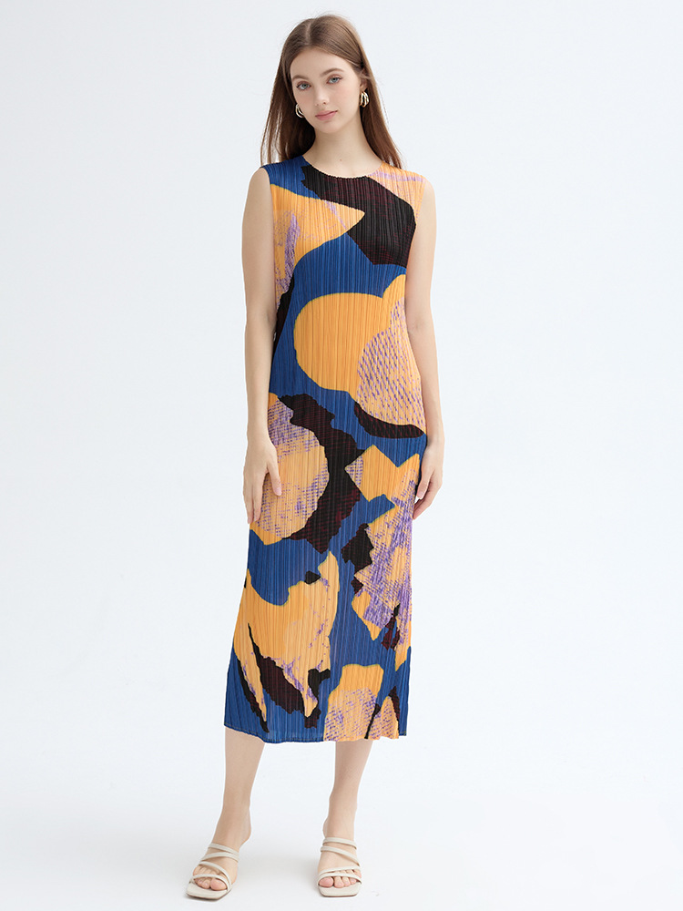 LL1403 New Dress Women's Slim High Waist Temperament Commuter Vacation Pleated Slim Long Skirt