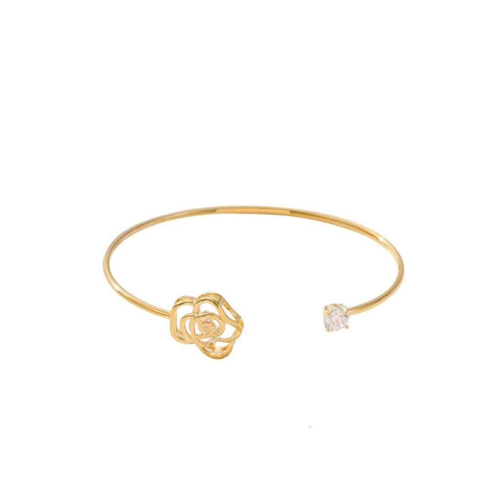 Versatile Style Women's with Rose Flower, Copper Inlaid Zirconia Adjustable Open Bracelet