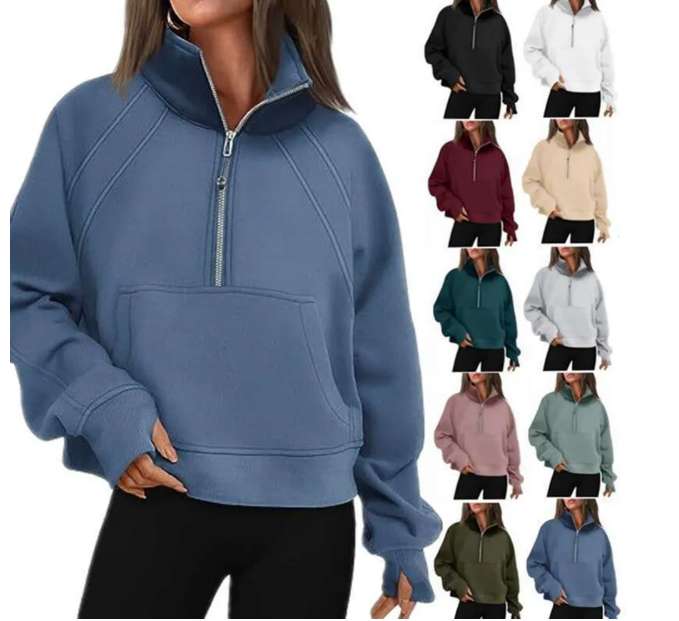 Yoga Outfits Scuba Hoodie Half Zip Women's Autumn Winter Sports Sweater Loose Gym Jacket Fitness Short Plush Coat Sweatshirt 2025