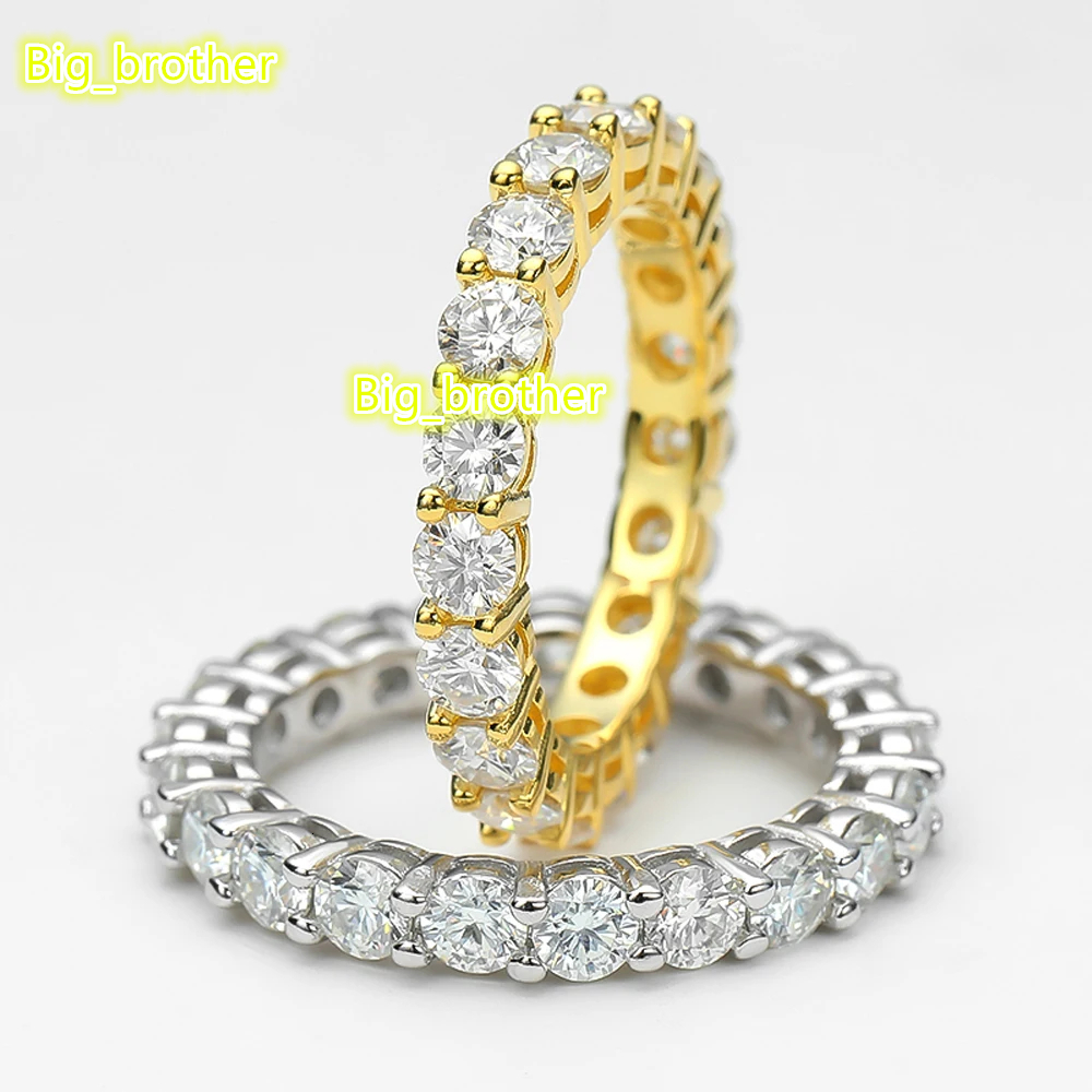 Cluster Gra Certified Moissanite Diamond Ring 925 Sterling Sliver Iced Out Hip Hop Tennis Eternity Band Cuban Link Fine Jewelry