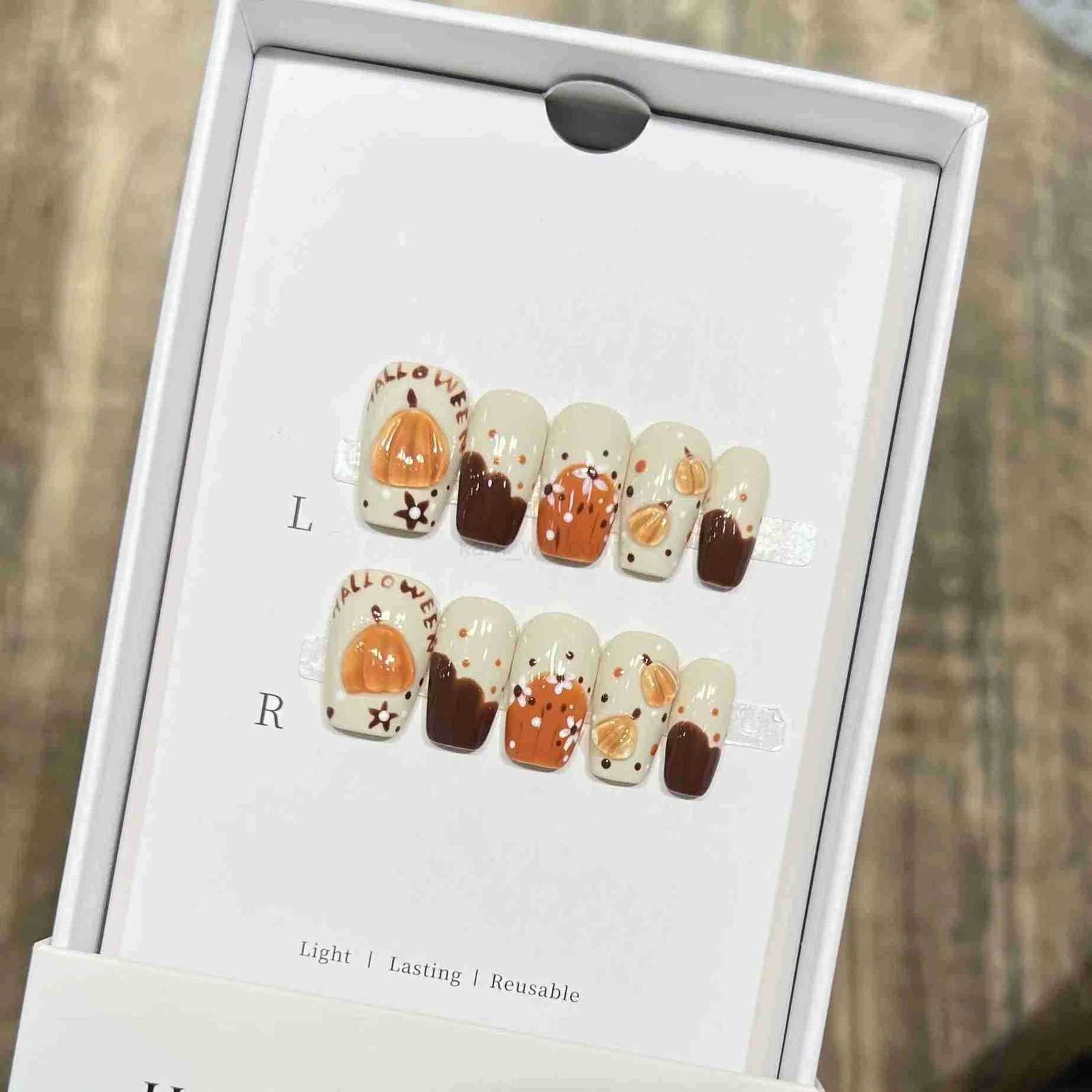 Halloween Cute ZD Crystal Pumpkin Press On Nails Decor Handmade French False Nails Short Ballerina Cartoon Fake Nails Wearable M250807