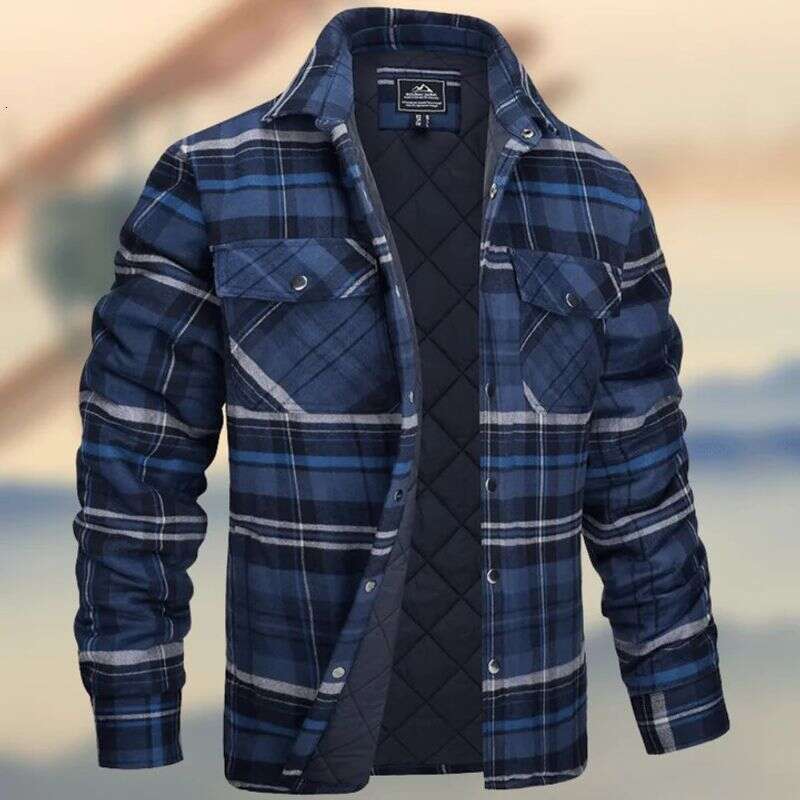 Men's Clothing Autumn And Winter Thickened Cotton Coat Plaid Long Sleeved Loose Hooded Jacket
