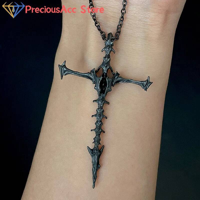 New Retro Skeleton Personality Cross Pendant Necklace For Men Women Minimalist Punk Rock Choker Party GothicJewelry Gifts Jewelry for Women