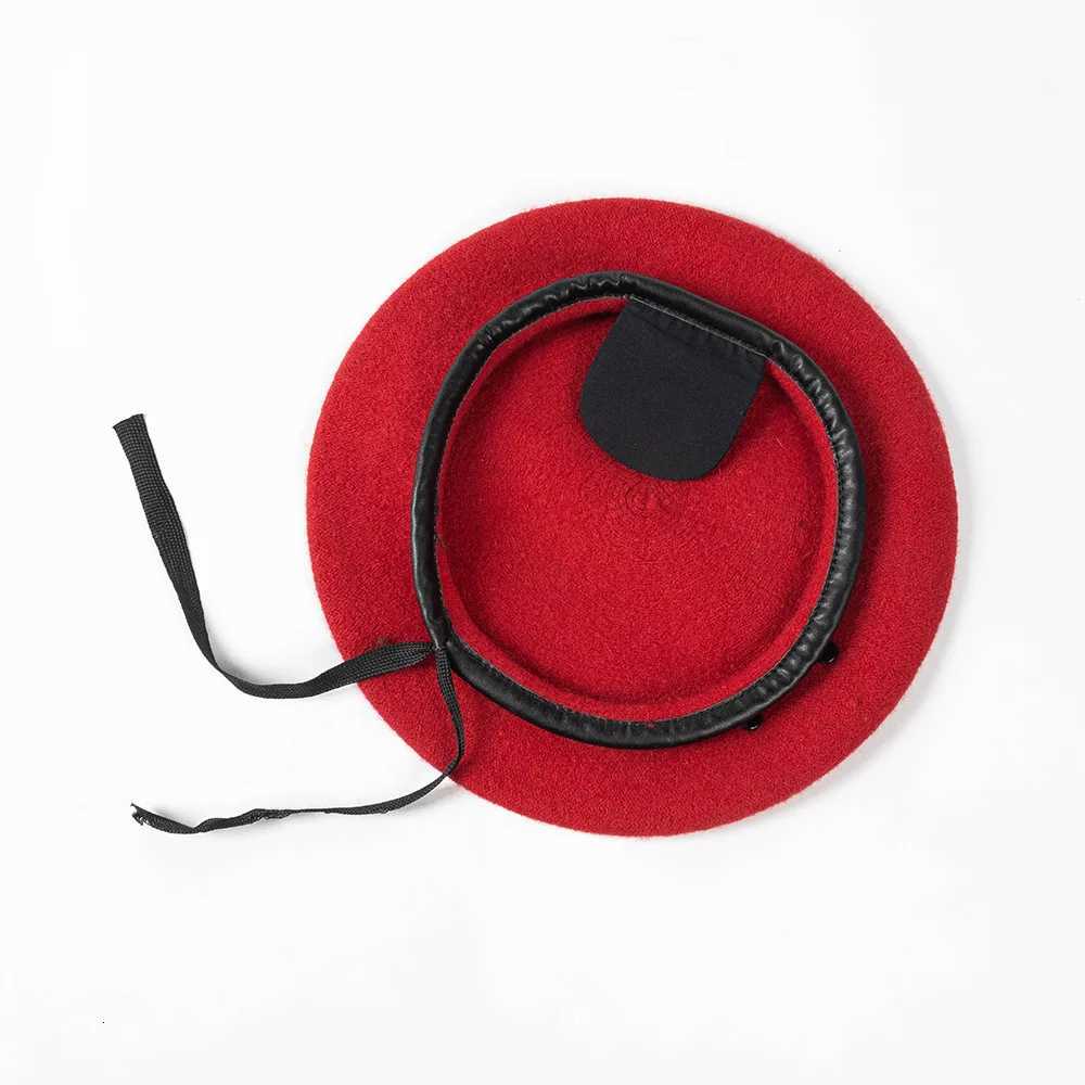 Autumn Winter Wool Beret Hat for Security Guard Military Training - Adjustable PU Trim Unisex Occupation C with Drawstring XJ250807