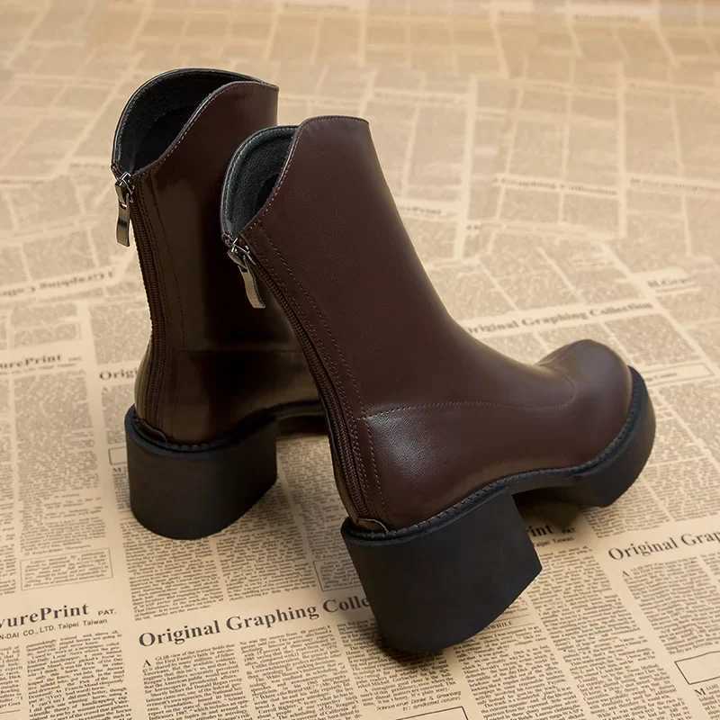 High Heel Women Ankle Boots Fi High Quality Platform Shoes for Women British Style Brown Boot Comfort Women Waterproof Boots XJ250807