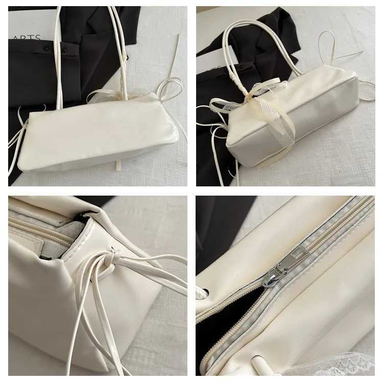 Fashion Bow Lace Ribbons PU Shoulder Bags for Women Versatile Commuter Ladies Underarm Bag Solid Color Female Handbags Purse Z250807