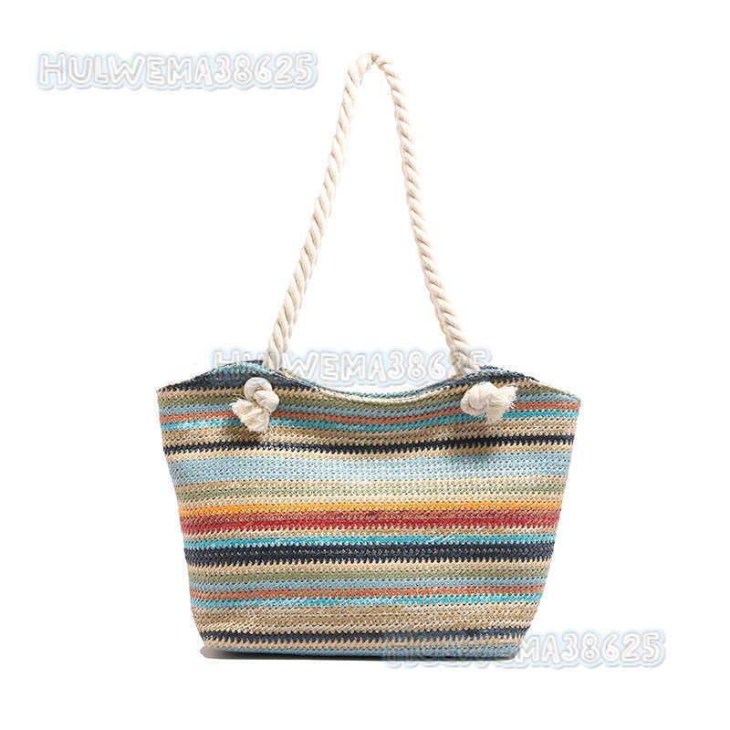 Summer Striped Straw Bag for Women 2025 New Trendy Fashion Large Capacity Commuter Shoulder Bag Color Block Tote Bag H250806