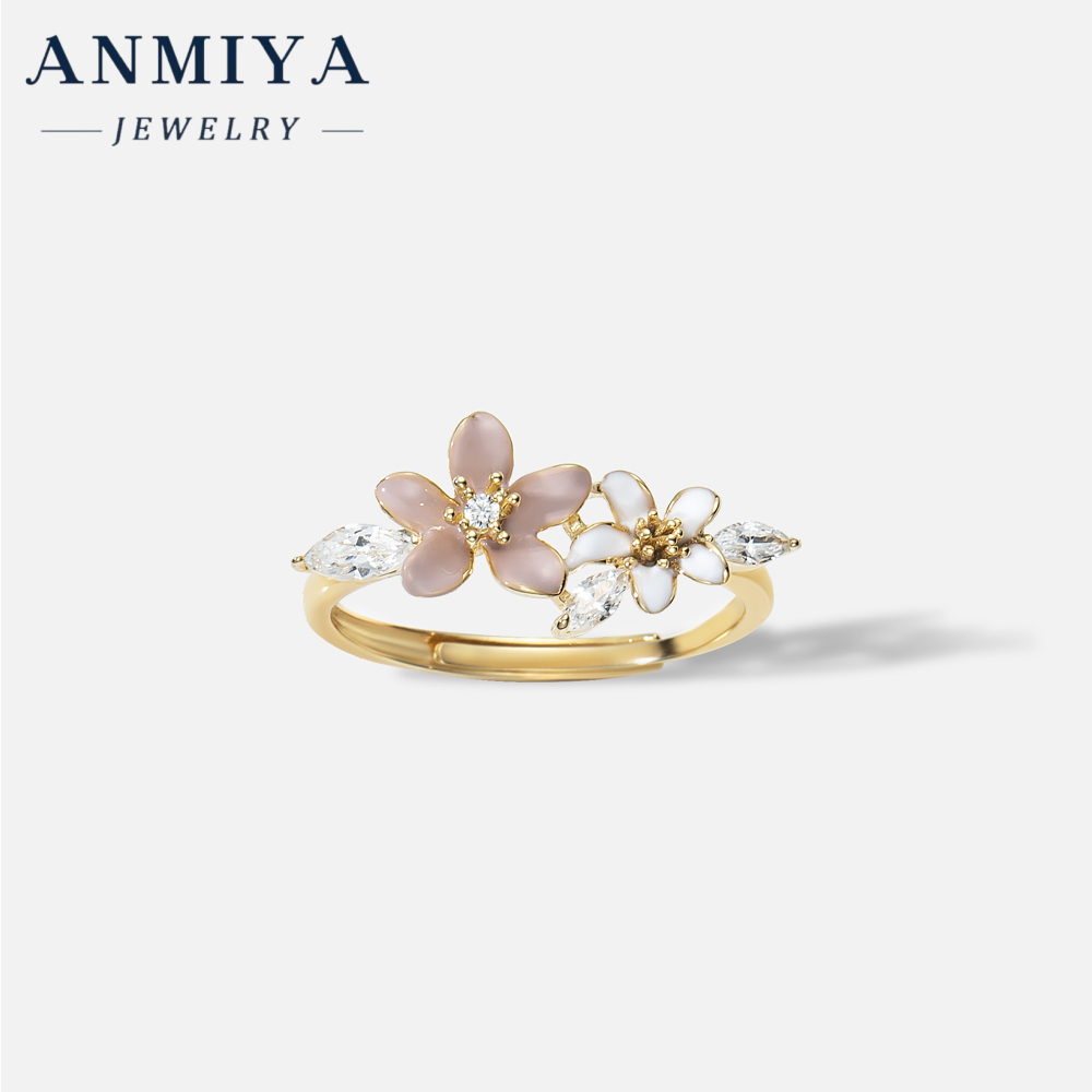 Dainty Shining Zircon Rings Flower Ring 18k Gold Plated Jewelry 925 Sterling Silver Jewelry Gift Rings Set for Women Wedding