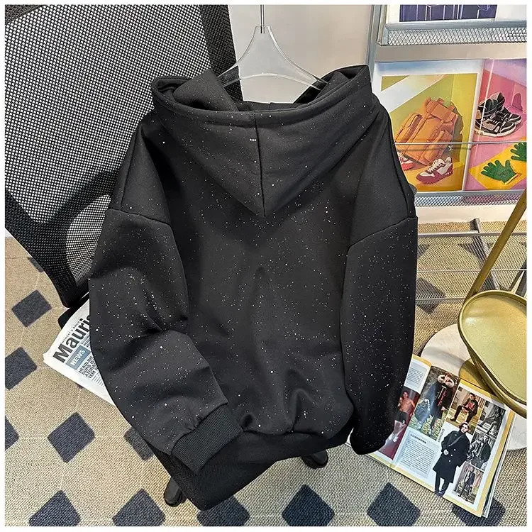 American retro high street full of stars sweater women loose fashion hooded coat Joker casual coat in autumn and winter. 250806