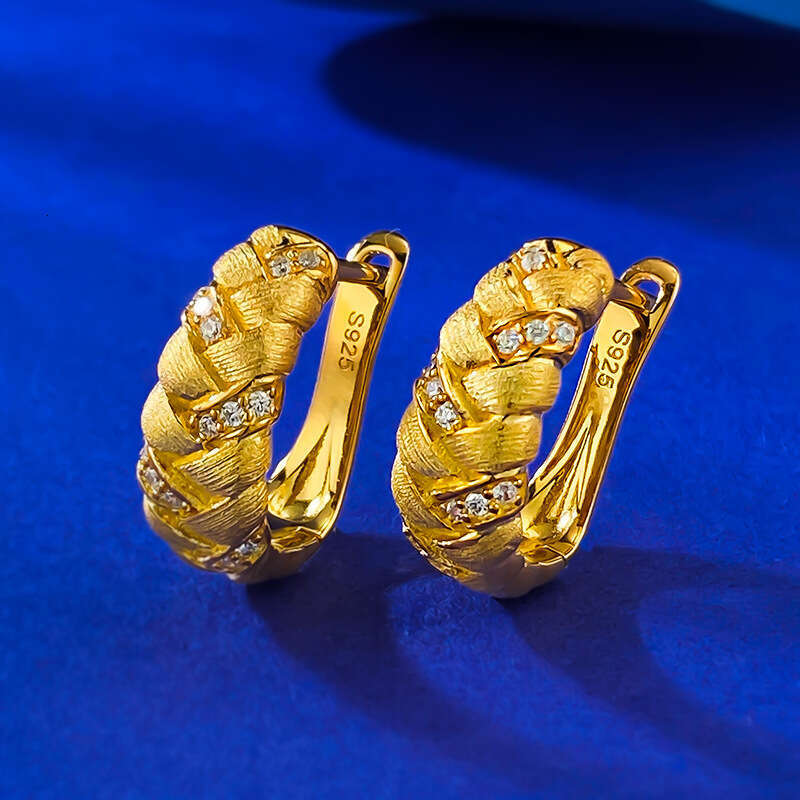 Mujing Jewelry S Sier Plated Real Gold Wheat Ear Braided Brushed Earrings Fashionable Elegant Everyday Versatile Style