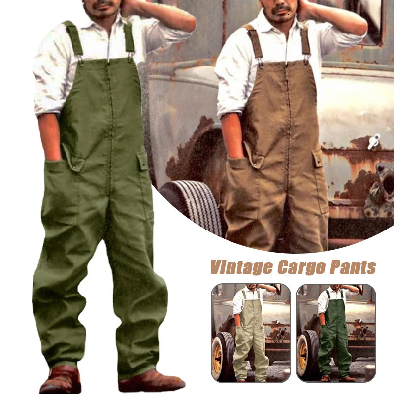 Mens Retro Bib Loose Large Size Fashion Casual Brown Green Painter Workwear Jumpsuit Autumn And Winter Trousers Adjustable 250804