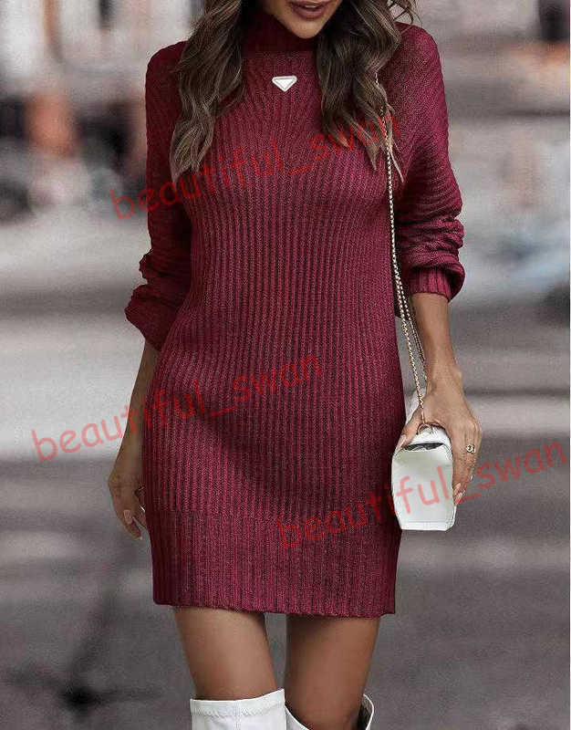 Designer Basic & Casual Dresses for women 2025 Autumn and Winter New High Collar Sweater Women's Long Sleeve Knitted Sweater Dress Women's Clothing BD7S